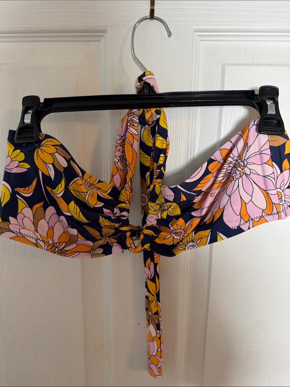 J. Crew Navy Floral Bandeau Bikini Top with Pink & Mustard Blooms